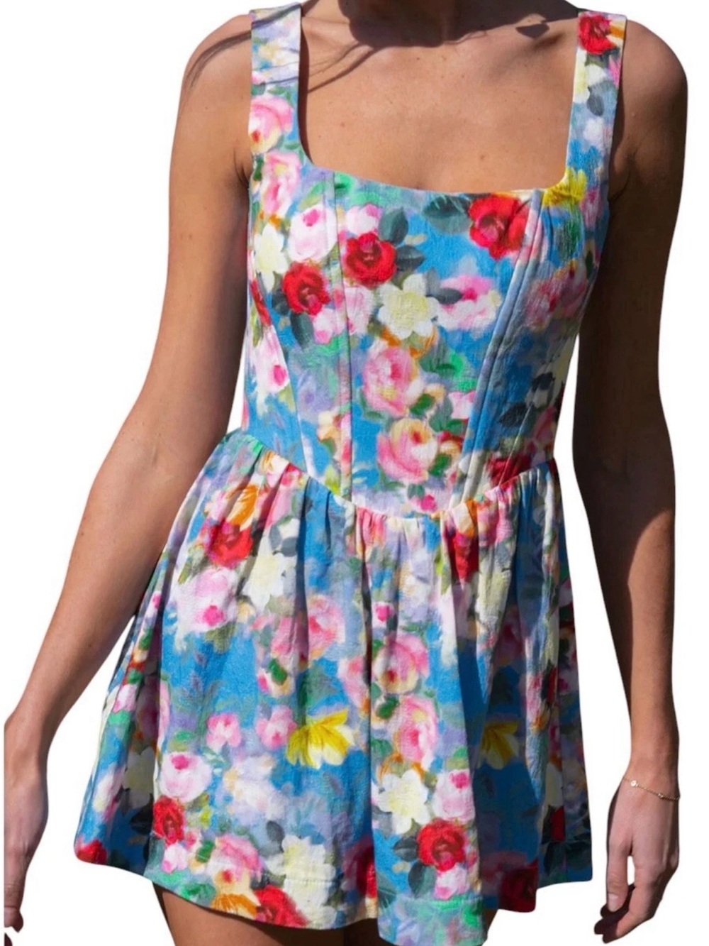 Show Me Your MuMu Nina Blue Floral Square-Neck Mini Dress - Picture 6 of 6